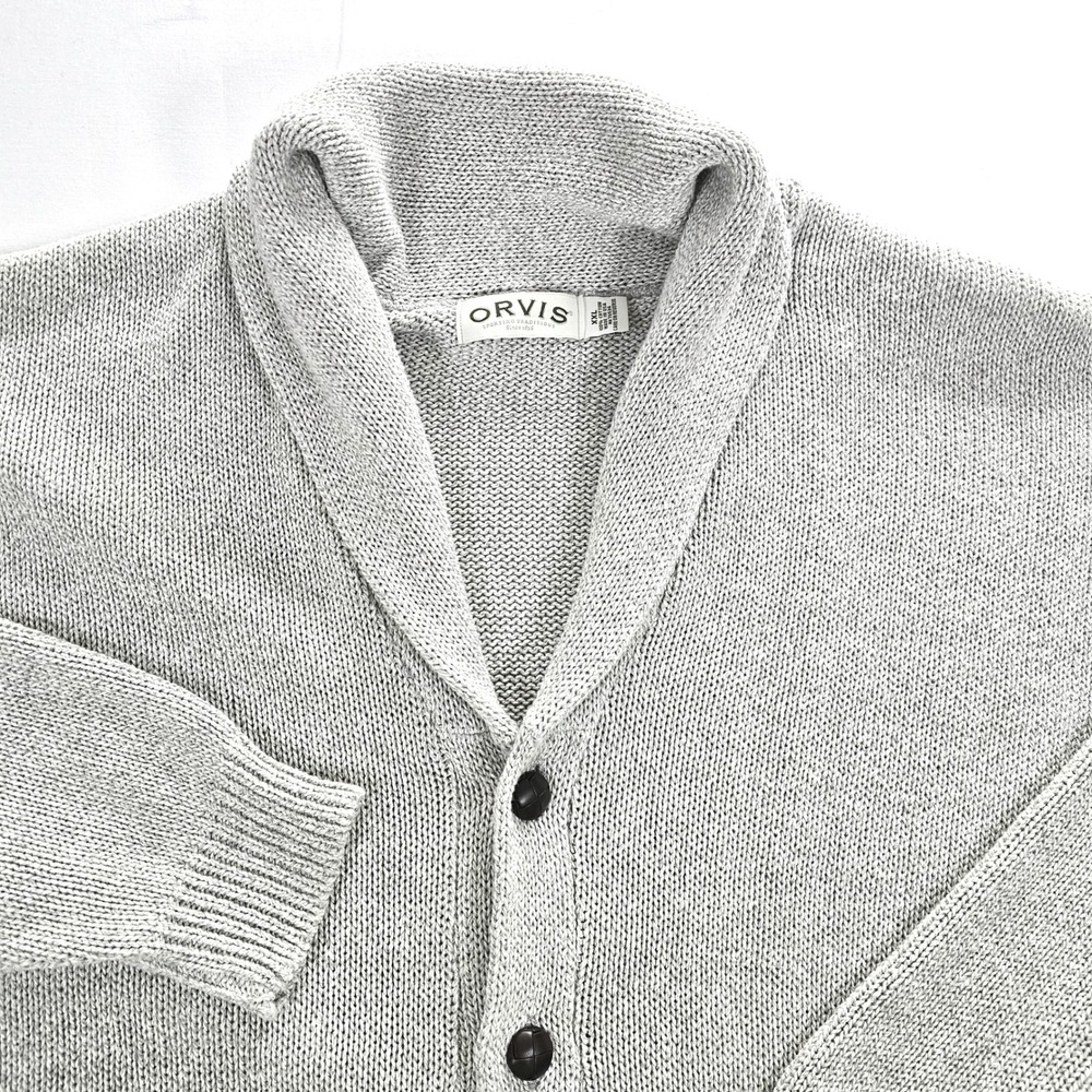 Orvis Mens XXL Gray Shawl Collar Cardigan Sweater 100% Cotton Made in USA Large